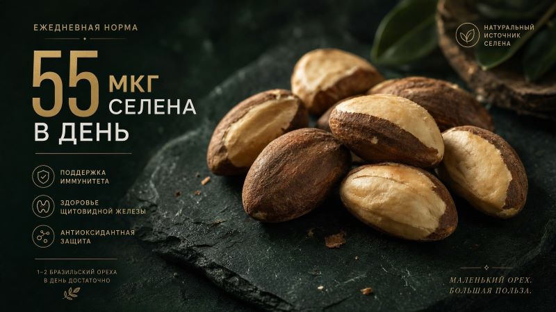 Бразильский орех — источник селена: норма 55 мкг в день
