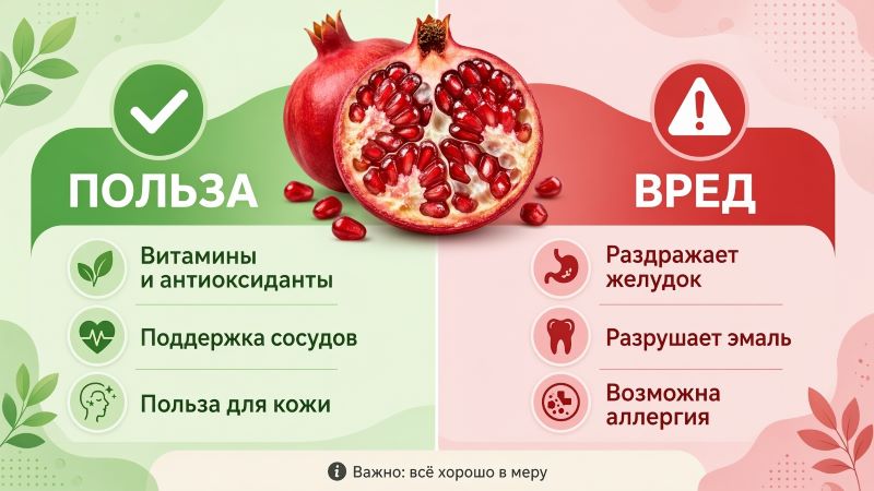 Инфографика: польза и вред граната — сравнение полезных свойств и противопоказаний