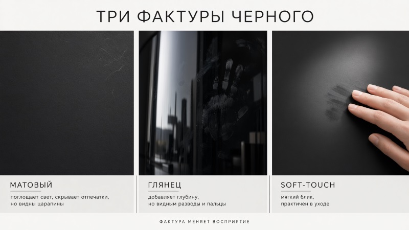 Три фактуры черного: матовый, глянец и soft-touch