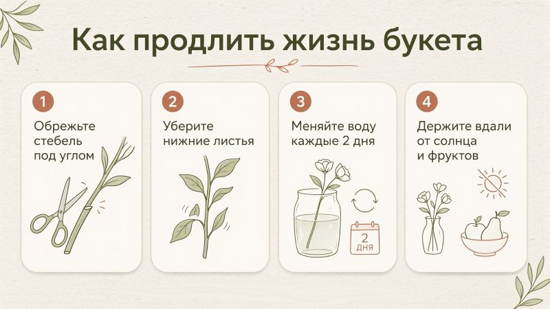 Инфографика: как продлить жизнь букета — 4 совета
