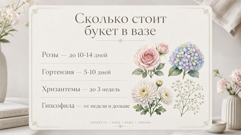 Сколько живут цветы в вазе: сроки для 4 видов