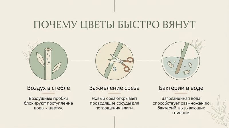 Почему цветы быстро вянут: 3 главные причины