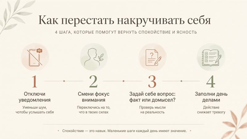 Как перестать накручивать себя: 4 шага от тревоги к спокойствию