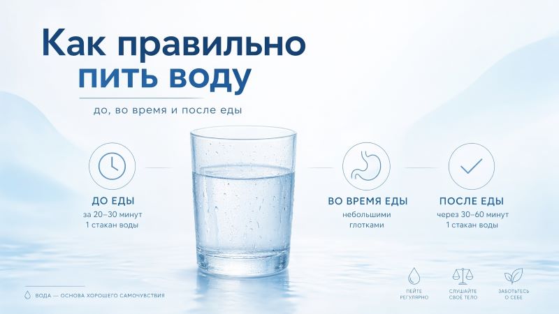 Как правильно пить воду: схема до, во время и после еды