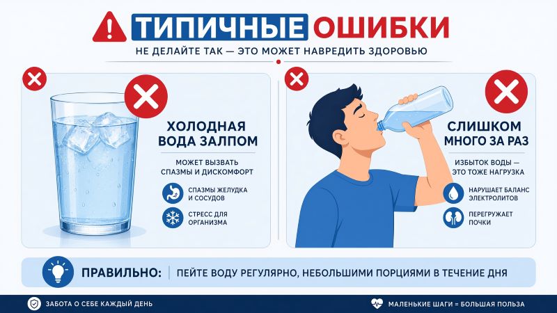 Типичные ошибки при питье воды: холодная залпом и много за раз