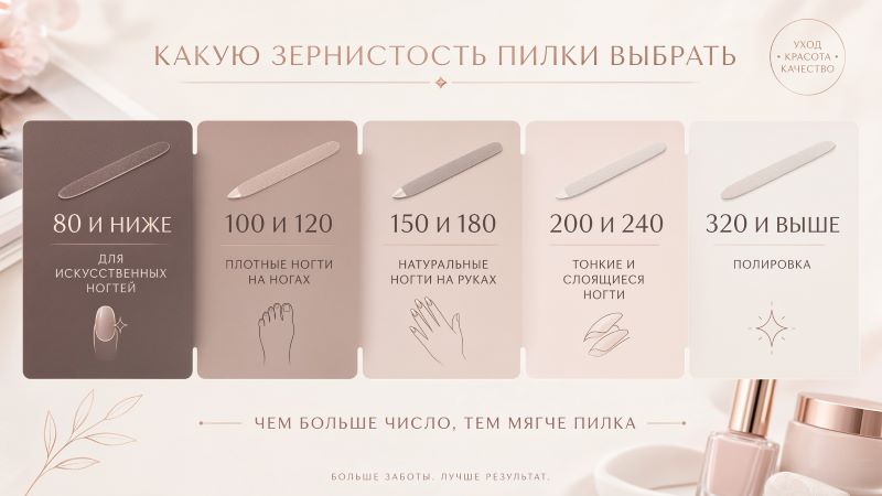 Зернистость пилок для ногтей: таблица выбора абразивности от 80 до 320