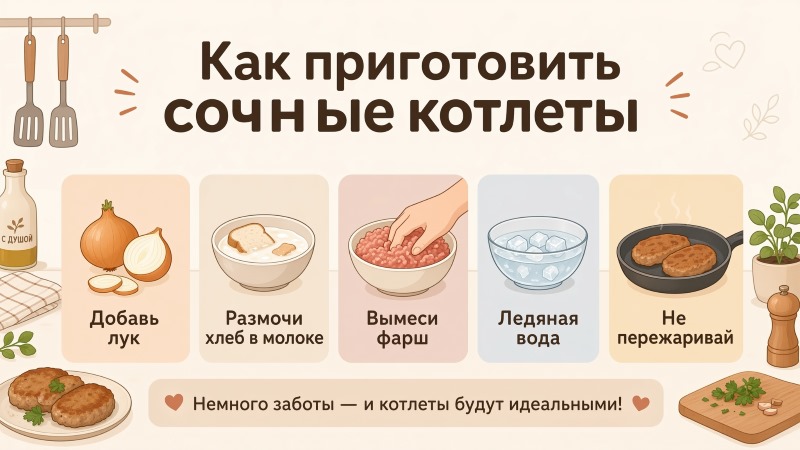 Инфографика: 5 секретов как приготовить сочные котлеты из фарша