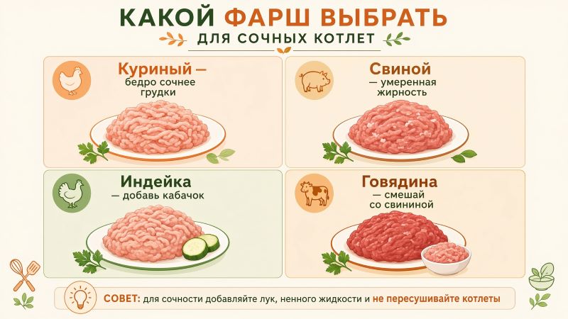 Какой фарш выбрать для сочных котлет: сравнение курицы, свинины и говядины