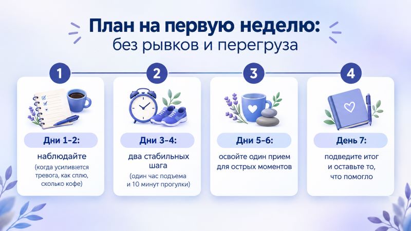 План на первую неделю для снижения тревоги по дням
