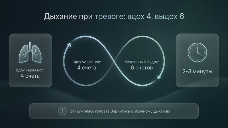 Дыхательное упражнение при тревоге: вдох на 4, выдох на 6