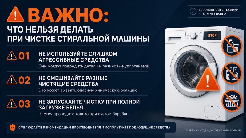 Инфографика: что нельзя делать при чистке стиральной машины