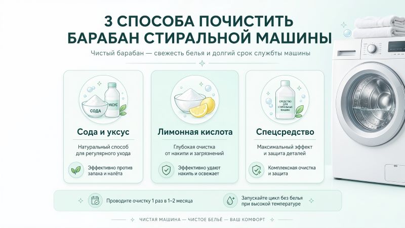 3 способа почистить барабан стиральной машины: сода, лимон, спецсредство