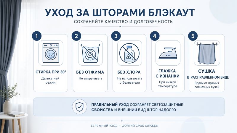 Инструкция по уходу за шторами блэкаут: стирка, глажка и сушка