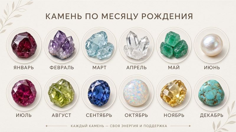 Таблица камней-талисманов по месяцам рождения от граната до бирюзы для выбора оберега