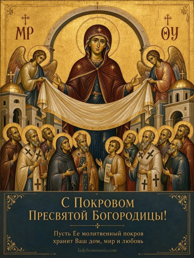 Икона Покров Пресвятой Богородицы, открытка с поздравлением