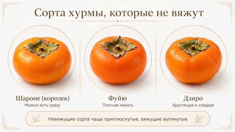 Сорта хурмы, которые не вяжут: Шароне, Фуйю, Дзиро