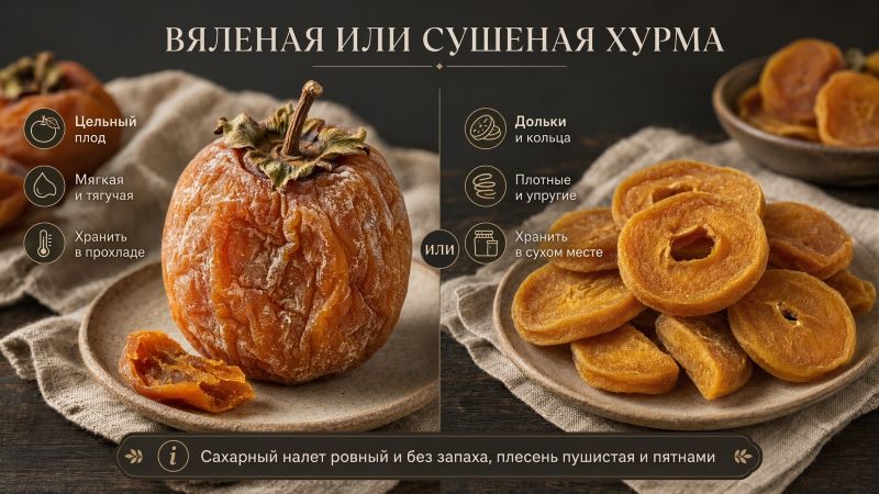 Вяленая или сушеная хурма: целый плод и дольки