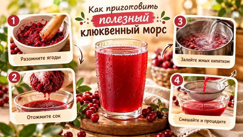 Инфографика: рецепт приготовления клюквенного морса