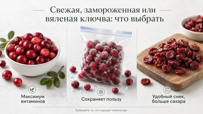 Свежая, замороженная и вяленая клюква: сравнение