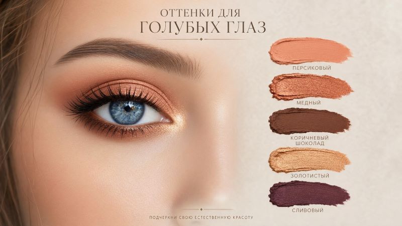Оттенки теней для голубых глаз: персиковый, медный, шоколад