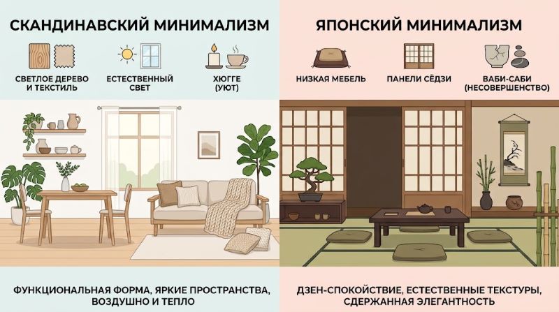Сравнение скандинавского и японского минимализма в интерьере: ключевые отличия