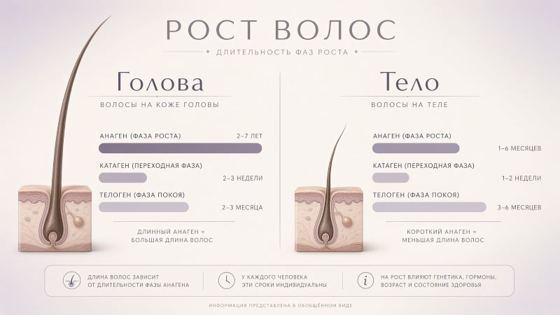Инфографика фаз роста волос на голове и теле