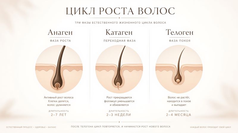 Цикл роста волос: фазы анаген, катаген и телоген