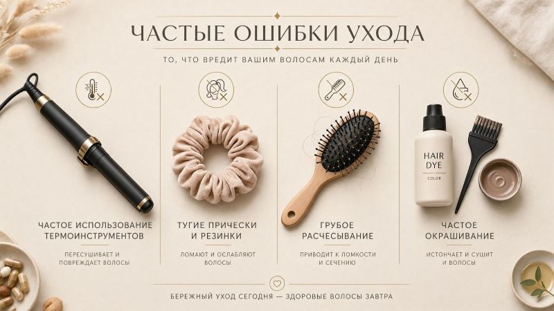 Частые ошибки в уходе за волосами инфографика