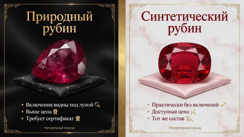 Сравнение: природный и синтетический рубин, отличия