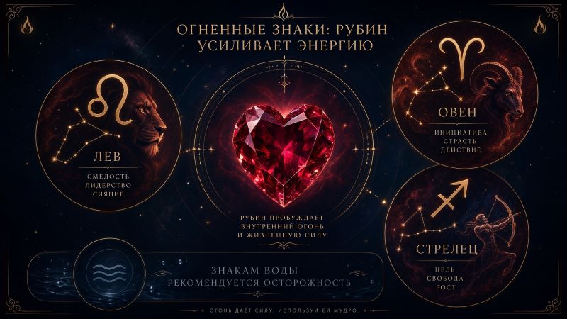 Рубин и знаки зодиака: огненные знаки и стихия воды