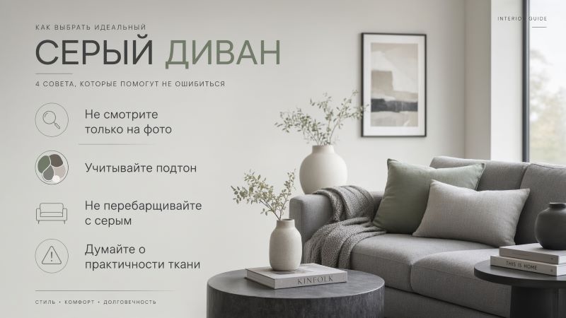 Как выбрать серый диван: 4 совета по подтону и ткани