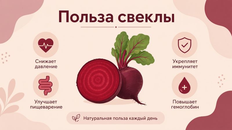 Инфографика польза свеклы: снижение давления, иммунитет, гемоглобин и пищеварение