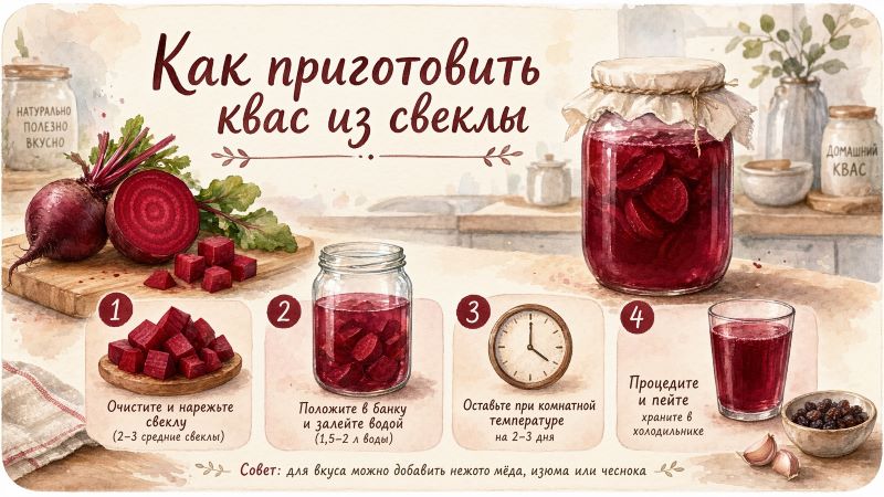 Пошаговый рецепт приготовления свекольного кваса в банке из нарезанной свеклы