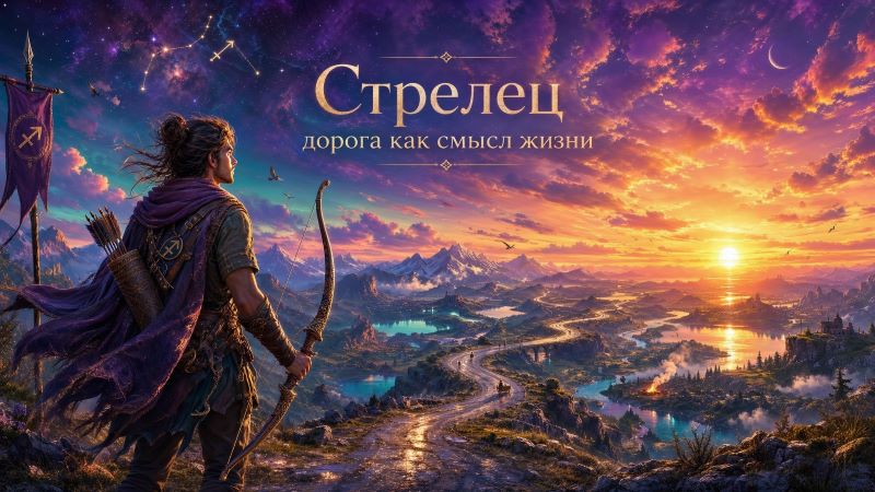 Стрелец: цитата про знак зодиака, лучник на фоне заката и дороги