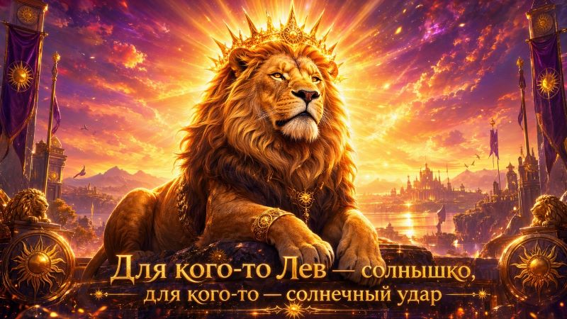Лев: цитата про знак зодиака, лев в короне на фоне солнца
