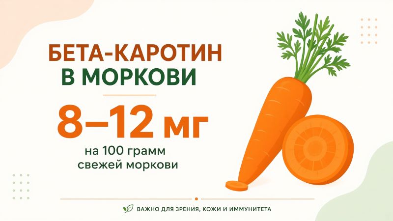 Бета-каротин в моркови: 8-12 мг на 100 грамм свежего овоща