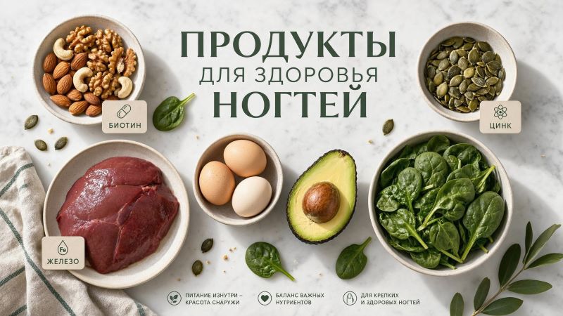 Продукты для здоровья ногтей: железо, цинк, биотип