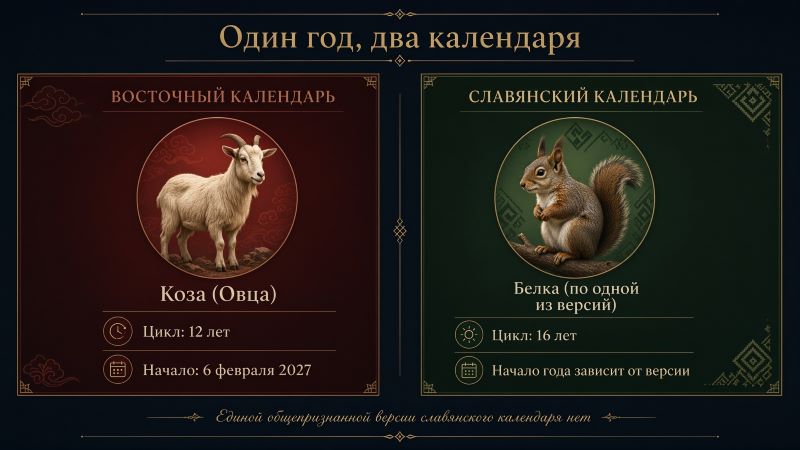 2027 год: Коза по восточному и Белка по славянскому календарю