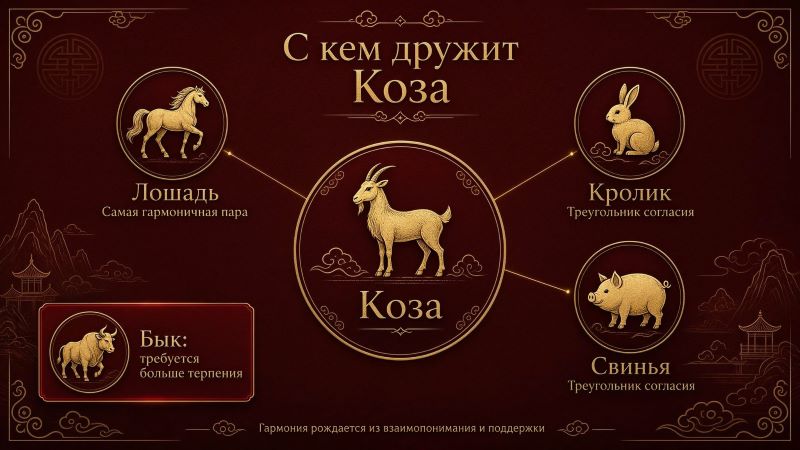 С кем дружит Коза в 2027 году: совместимость с Лошадью, Кроликом, Свиньей