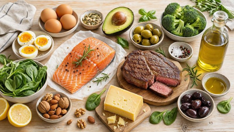 Продукты для безуглеводной диеты: мясо, рыба, яйца, сыр, орехи