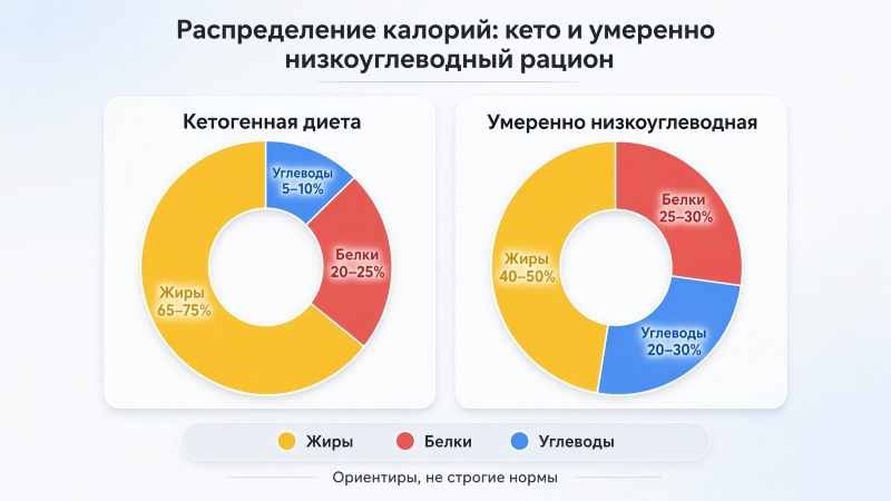 БЖУ кето и низкоуглеводной диеты: диаграммы распределения