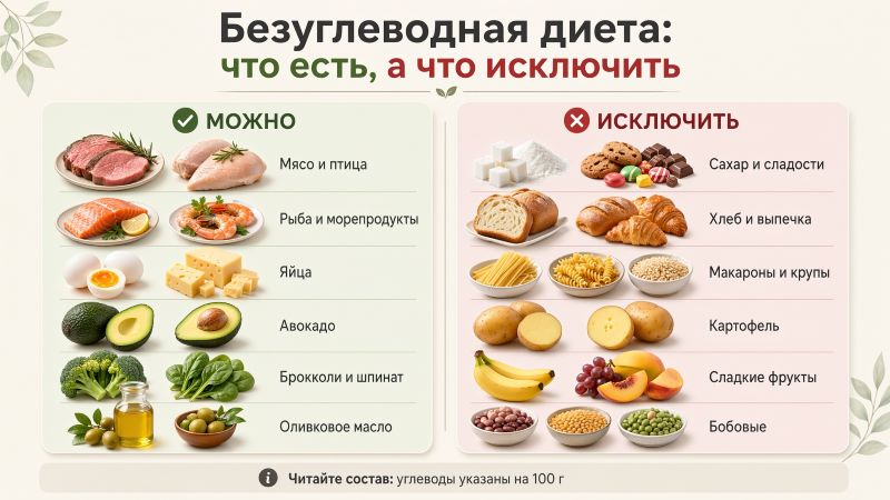 Безуглеводная диета: список разрешенных и запрещенных продуктов