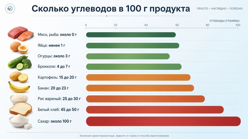 Сколько углеводов в 100 г продуктов: таблица и диаграмма