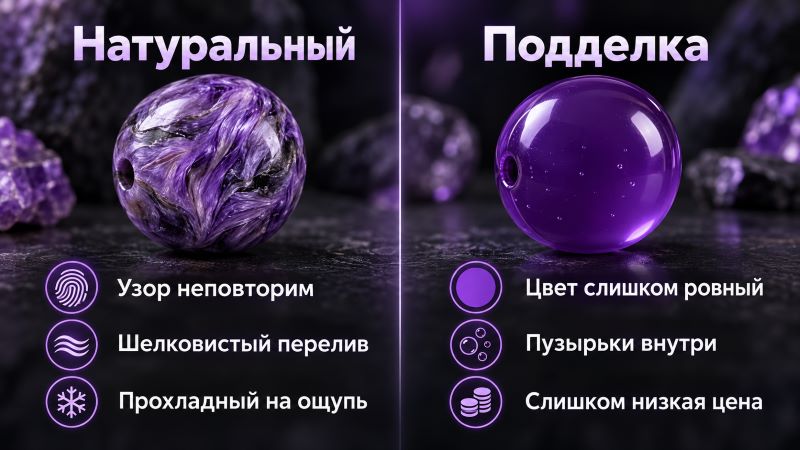 Как отличить натуральный чароит от подделки: сравнение