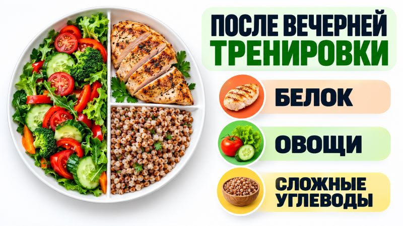 Ужин после тренировки: курица, гречка и овощной салат
