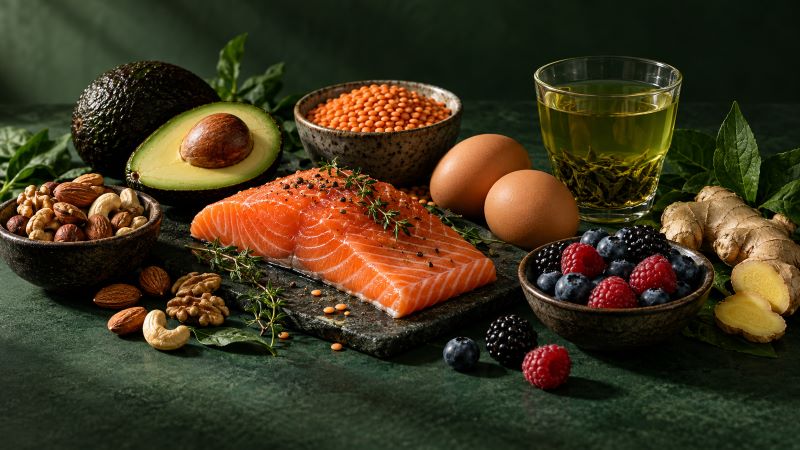 Продукты для ускорения метаболизма: рыба, авокадо, орехи, яйца