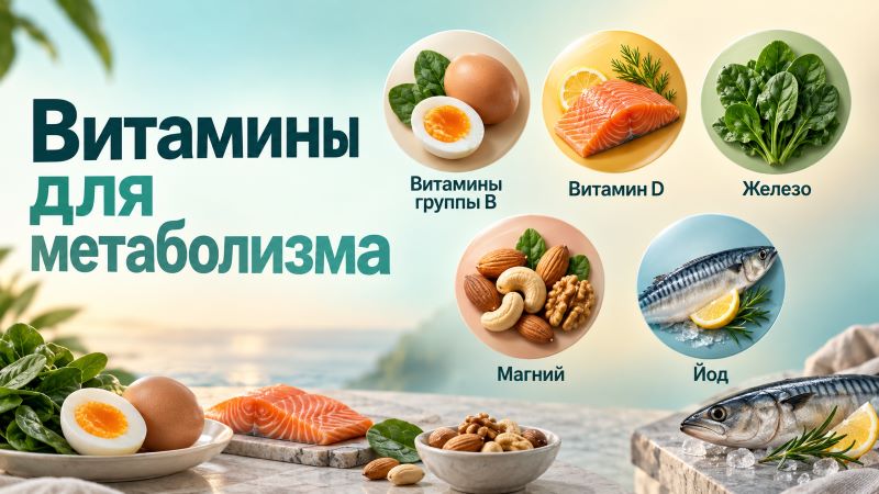 Витамины для метаболизма: продукты с витаминами B, D, железом, магнием и йодом