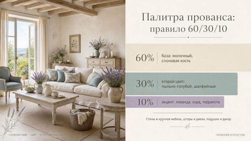 Палитра прованса: правило 60/30/10 в интерьере