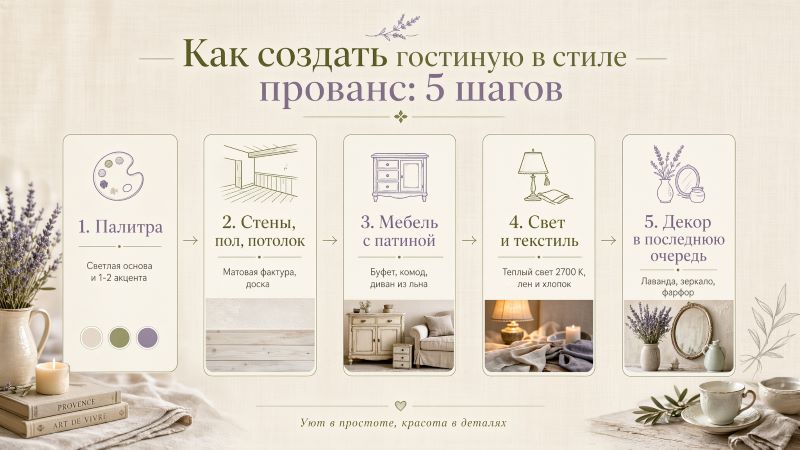 Как создать гостиную в стиле прованс: 5 шагов