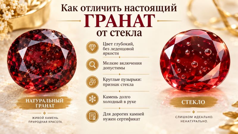 Как отличить настоящий гранат от стекла: сравнение